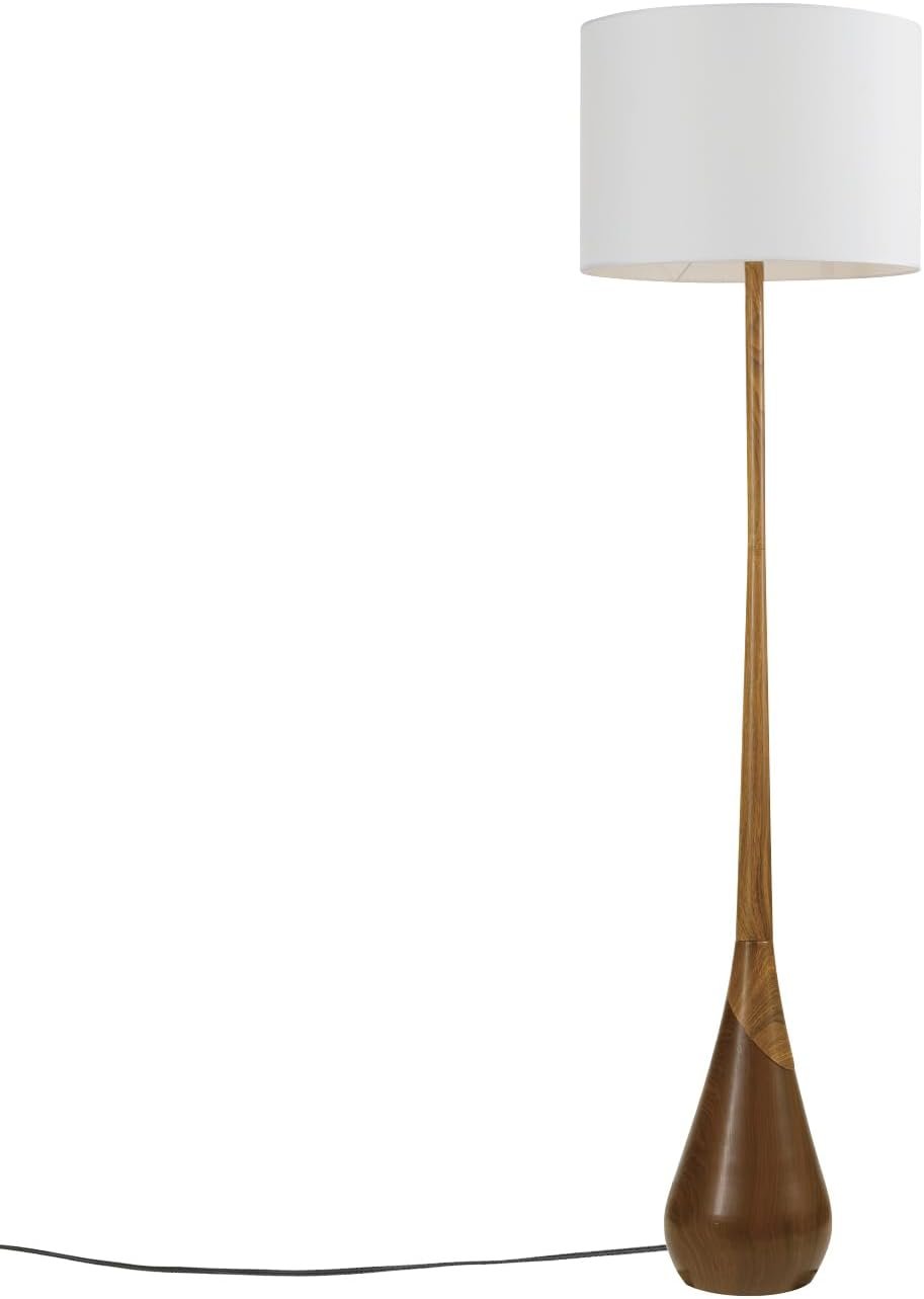 Globe Electric Novogratz x Globe Harrington 65″ Floor Lamp, 2-Tone Faux Wood Base, White Fabric Shade, Socket Rotary Switch 67225