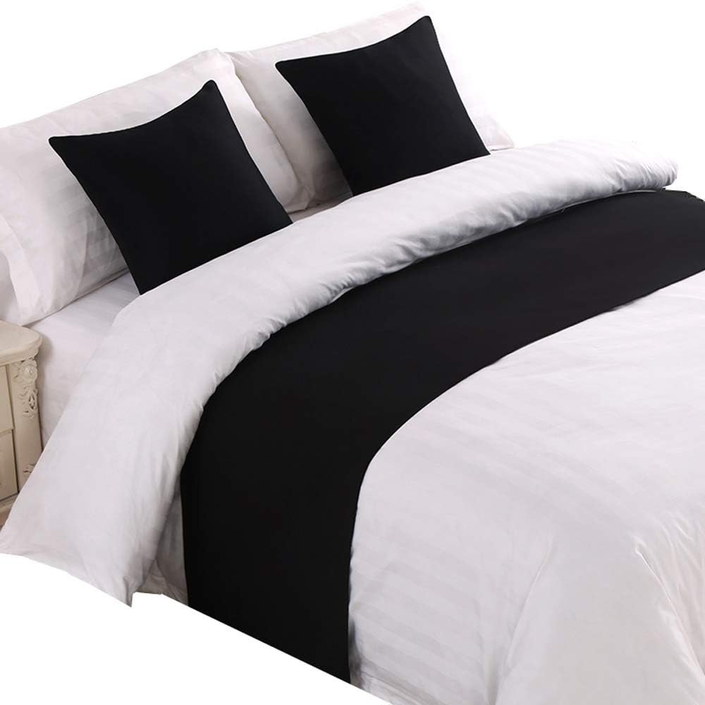 Mengersi Solid Bed Runner Scarf Protector Slipcover Bed Decorative Scarf for Bedroom Hotel Wedding Room (Full/Queen, Black)