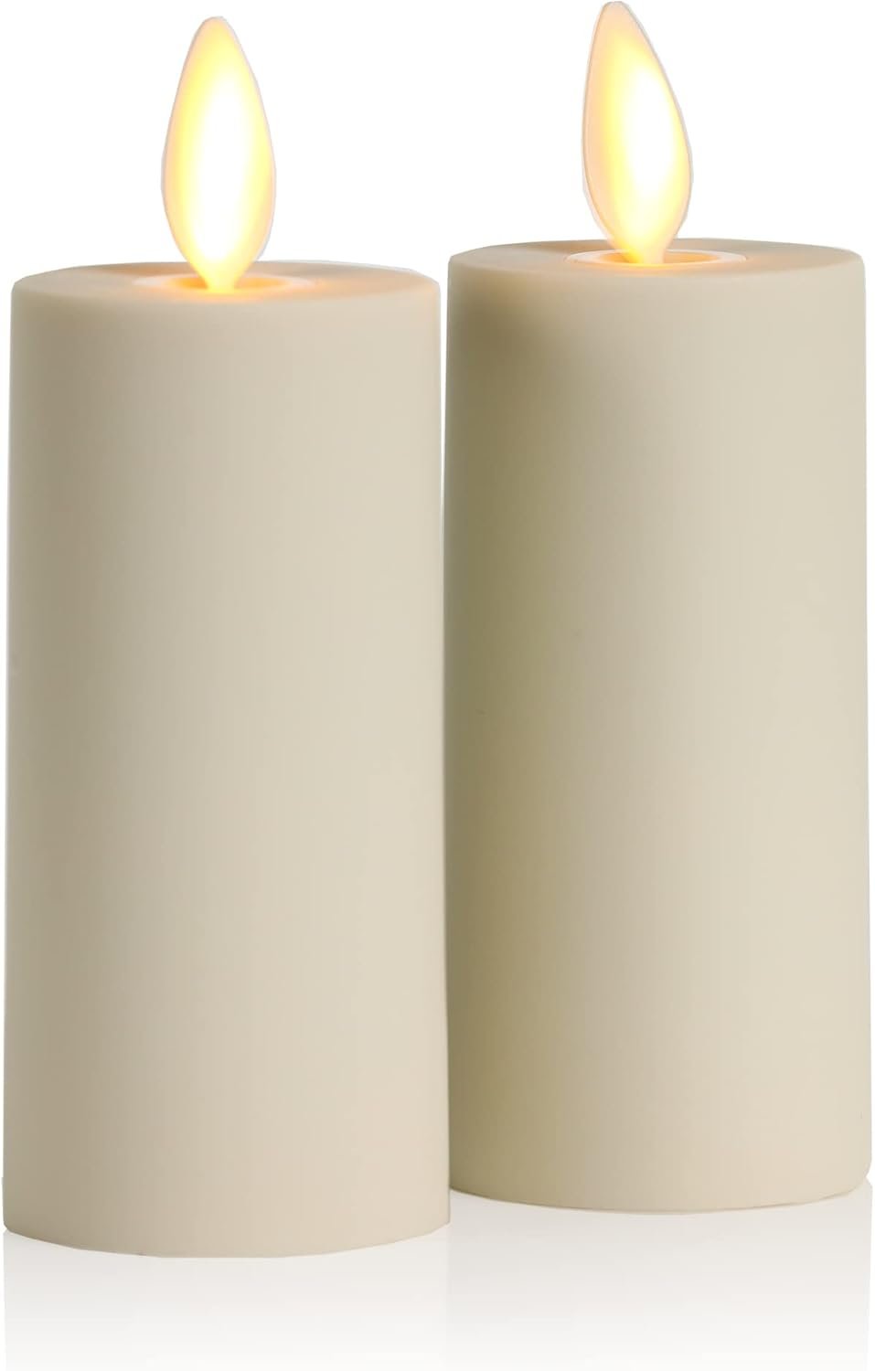 Luminara Outdoor Votive Flameless LED Candle, Set of 2 Ivory 1.5″ x 4″, Moving Flame Battery Operated Timer Remote Ready IPX4 Matte Plastic Finish