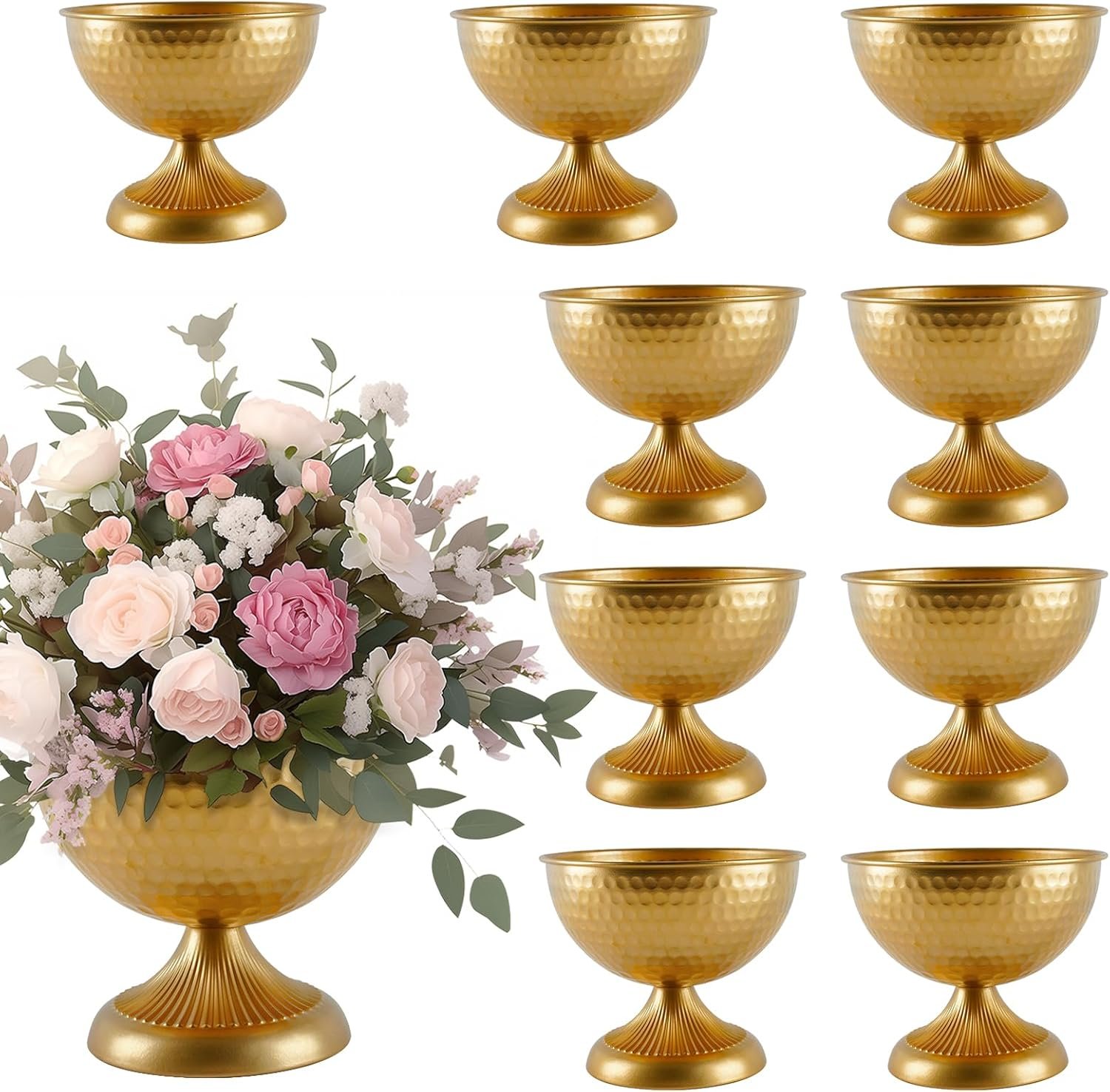 Gold Vases for Wedding Centerpieces, Set of 10 Metal Vase Small Table Centerpiece Flower Stands Wedding Arrangement for Weddings Reception Home Floral Decor Anniversary