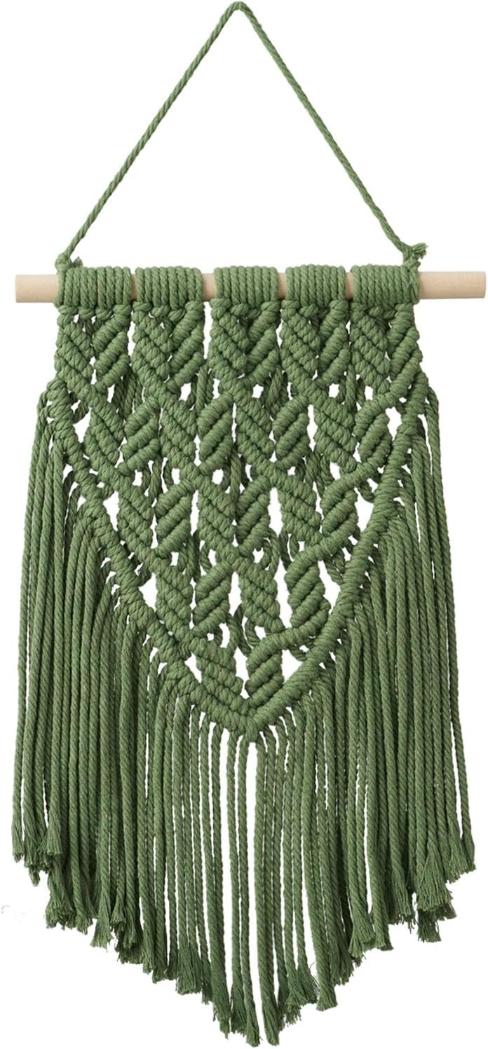 Nashibowu Small Macrame Wall Hanging Decor Boho Tapestry for Bedroom Living Room Dorm Nursery and Office, Cute Aesthetic Wall Art for Small Spaces for Teen Girls and Home Decor (Green, 16 * 10 Inch)