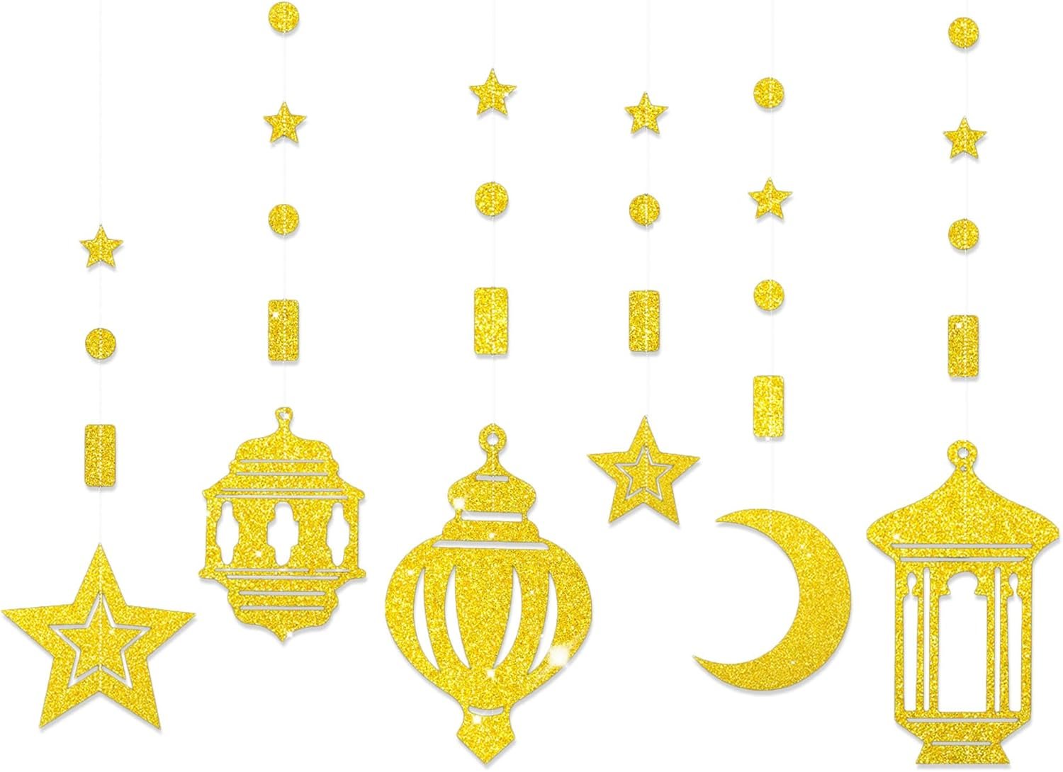 Gold Eid Banner Garland Ramadan Eid Decorations for Home Ramadan Hanging Banner Sign Supplies Umrah Mubarak Decorations