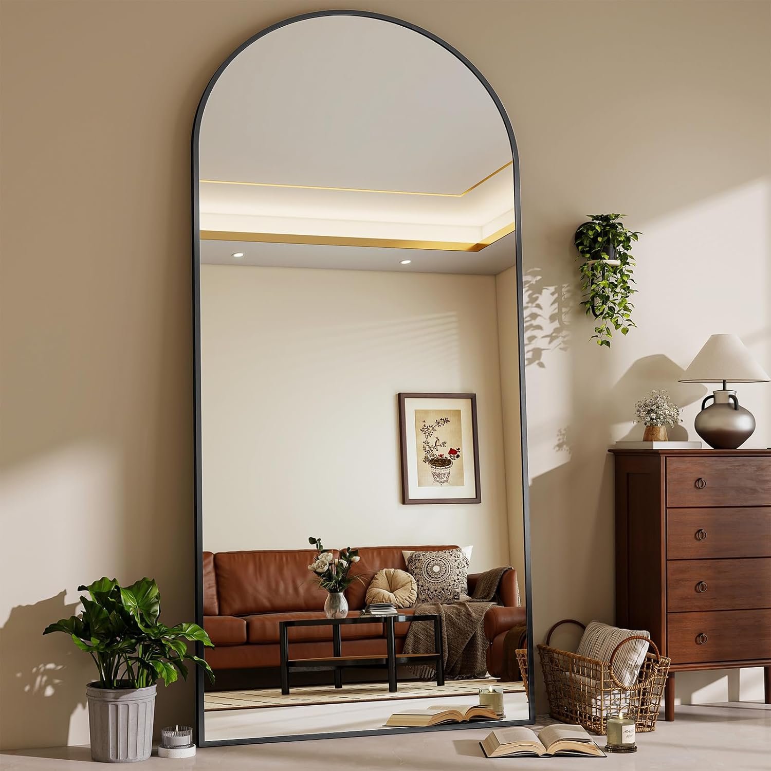 Riskioir 71″x26″ Arched Mirror Full Length, Standing Floor Mirror, Wall Mounted Mirror with Aluminum Frame – for Standing, Leaning or Hanging, for Living Room Dressing Room, Black