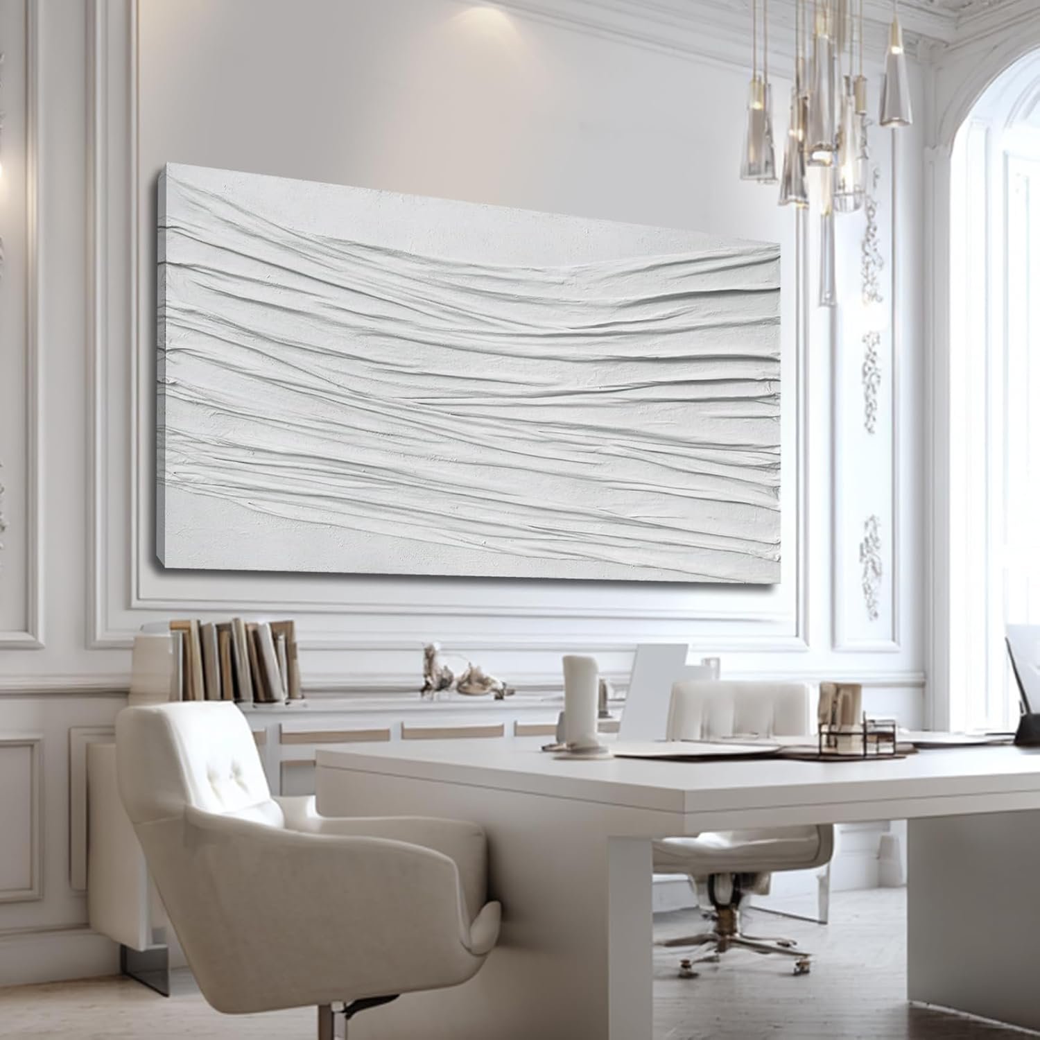 SHEYOYE White 3D Textured Canvas Artwork, Large Modern Abstract Décor with Layered Line Design for Living Room Bedroom Entryway, 29×58 Inch