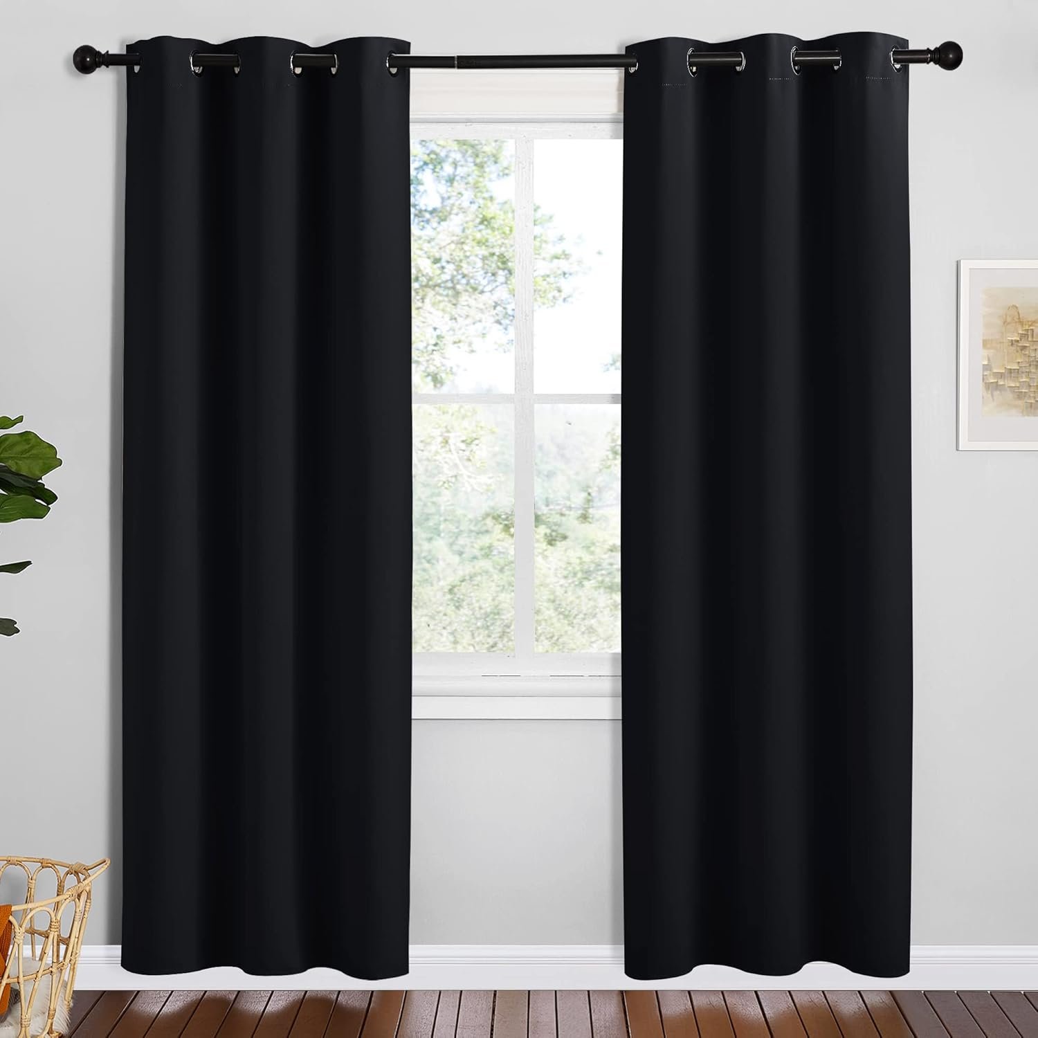 NICETOWN Bathroom Blackout Thermal Curtains and Drapes, 2 Panels, 42 inches Wide by 78 inches Long, Black, Solid Thermal Insulated Grommet Blackout Drapery Panels for Window