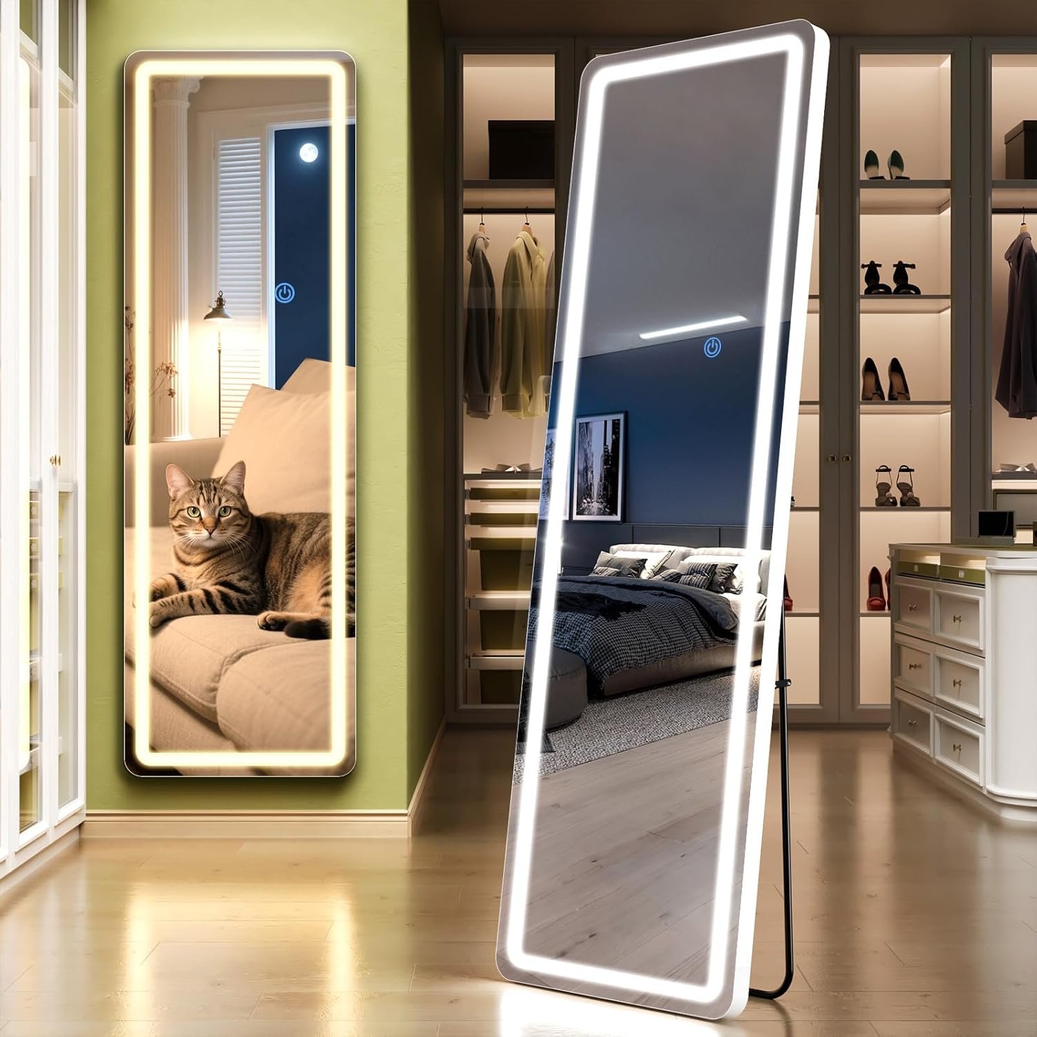 Standing Mirror Full Length with LED Lights, 63″x20″ Lighted Mirror with Dimming & 3 Color Lighting, Tall Mirror Full Body for Bedroom, Dressing Room