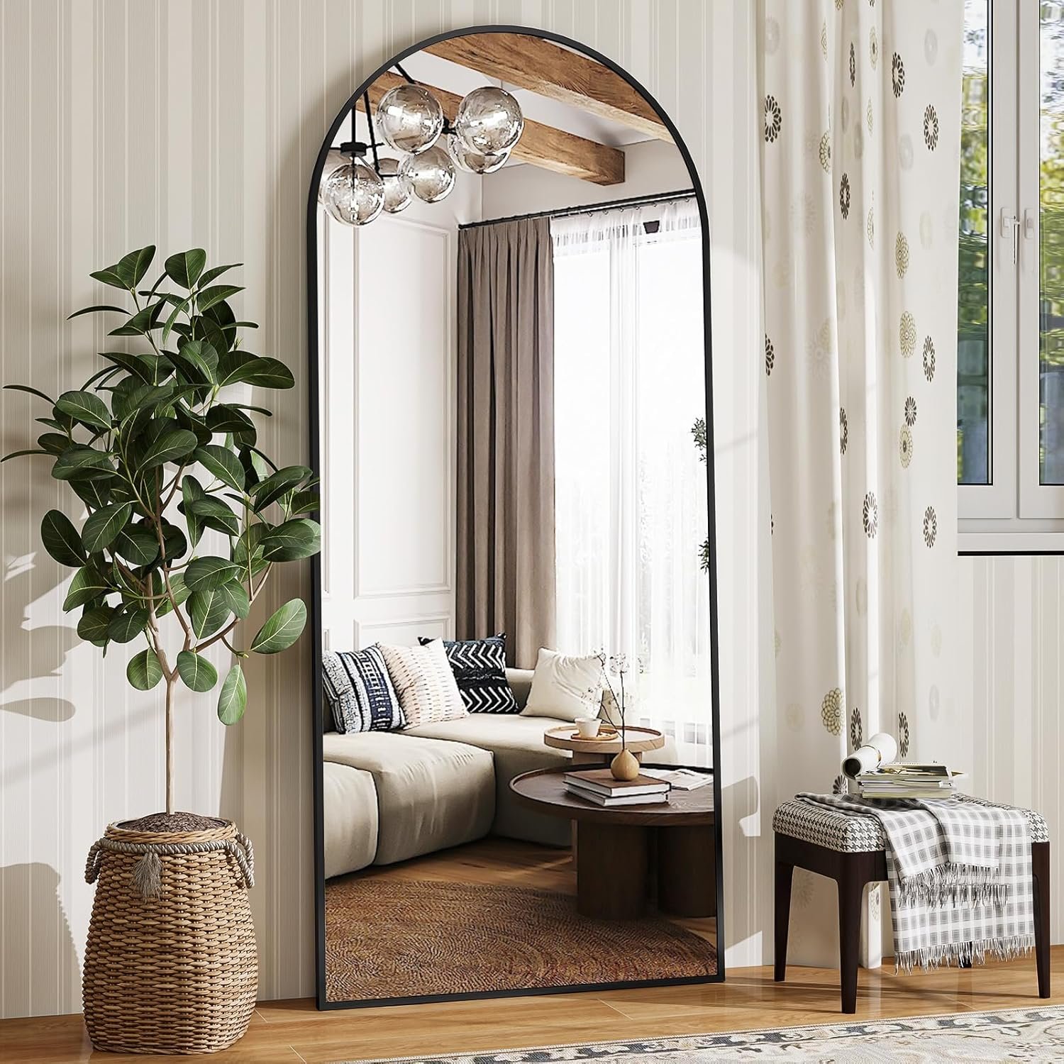 Riskioir 65″ x 24″ Arch Full Length Mirror – Floor Full Body Mirror with Aluminum Frame – Standing, Leaning or Hanging, for Bedroom, Living Room, Black