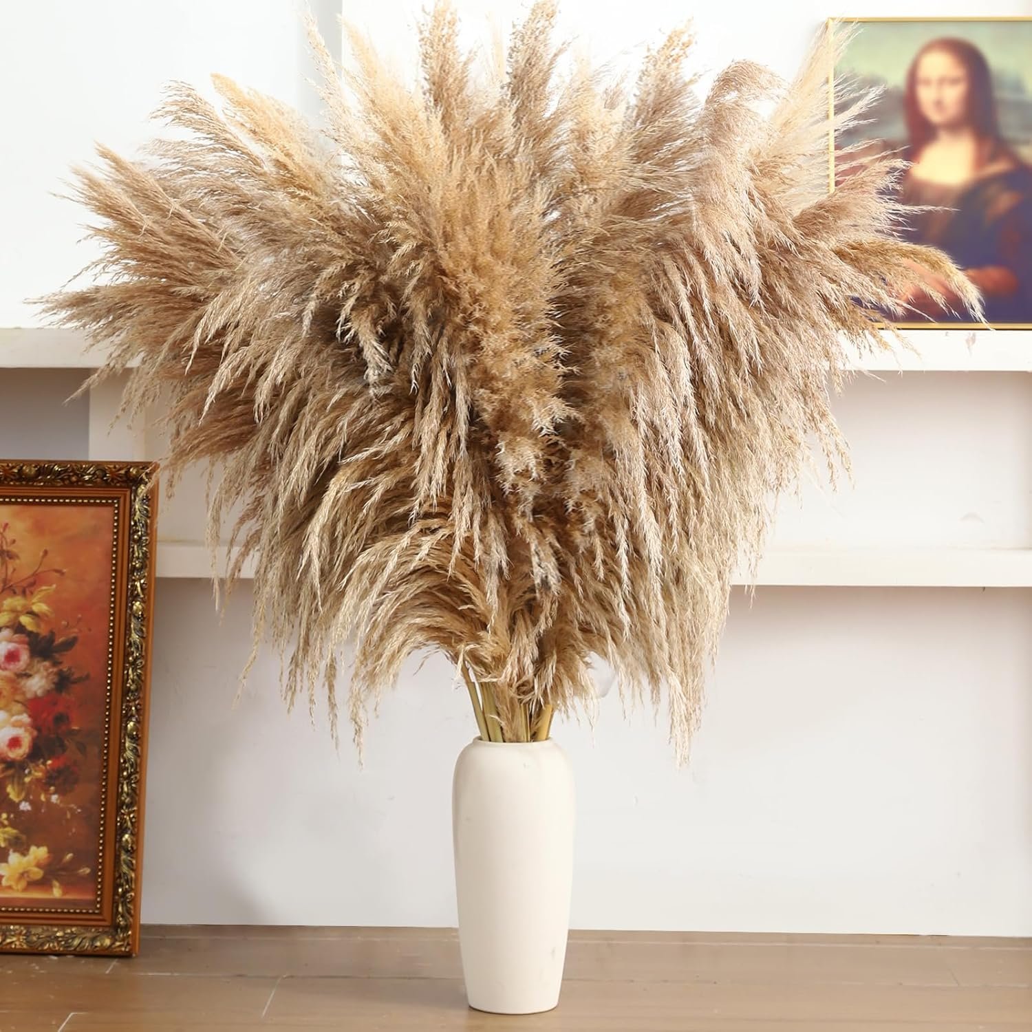 46″ inch 11 Stems Natural Pampas Grass Tall Decor,Pompas Grass,Large Borwn Tall Pampas Grass for Floor Vase,Wedding Decorations,Party,Boho Home Decor,and Creating a Boho Ambiance
