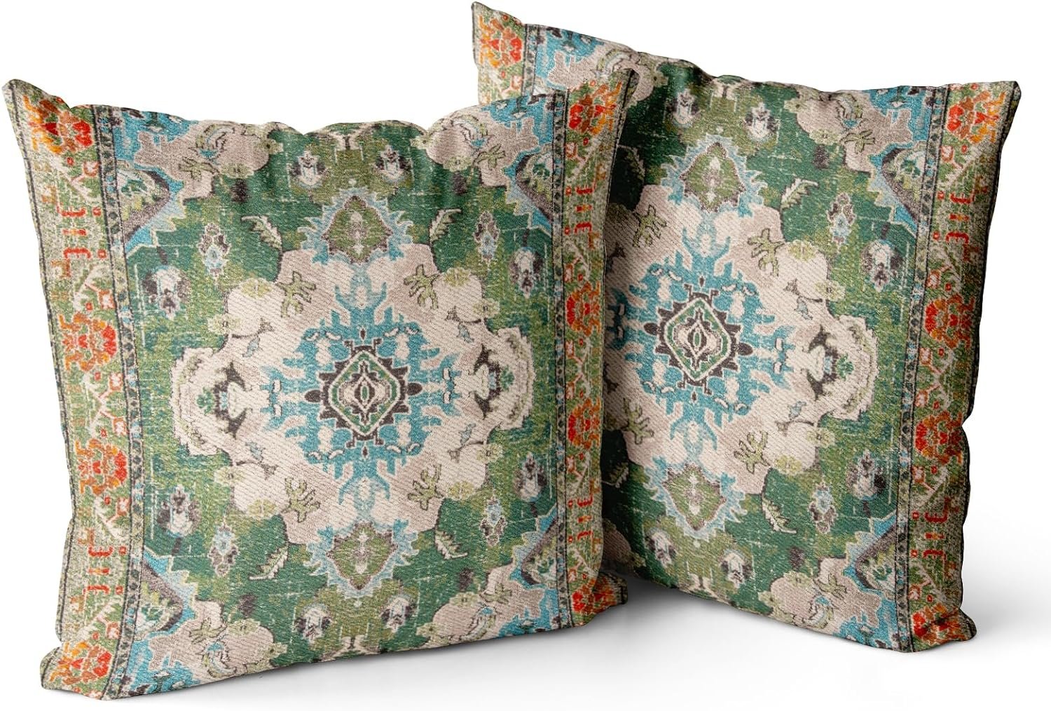 Snycler Boho Throw Pillow Covers 18×18 inch Set of 2 Boho Rug Carpet Double Sided Pattern Cotton Soft Pillow Case Cushion Cover Pillowcase for Couch Sofa Bed Decorative (Green)