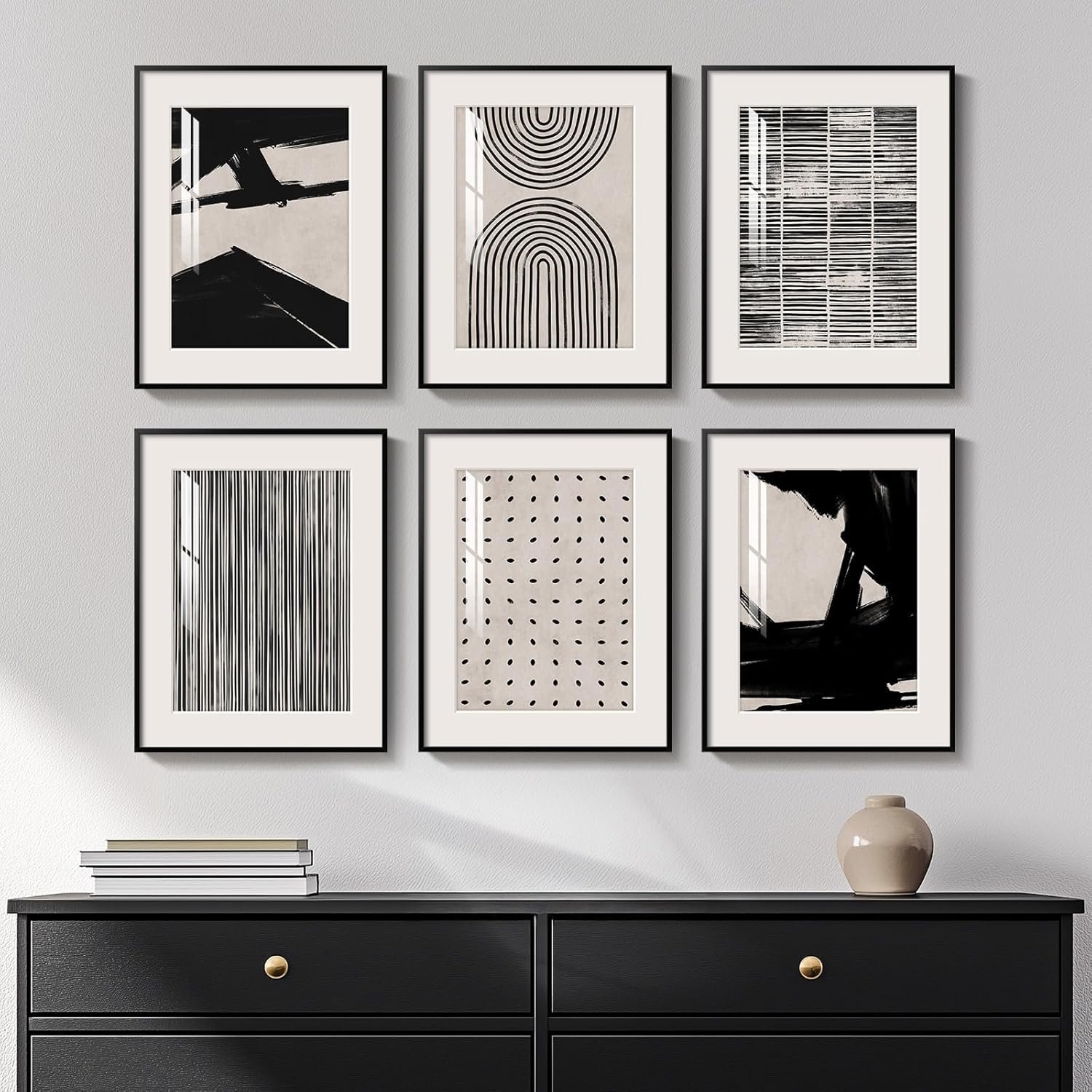 Framed Black and White Abstract Wall Art, 6 Pieces Modern Prints Paintings Artwork for Walls, Minimalist Abstract Pictures for Living Room Bedroom Dining Room Office Bathroom Wall Decor 11×14 Inch