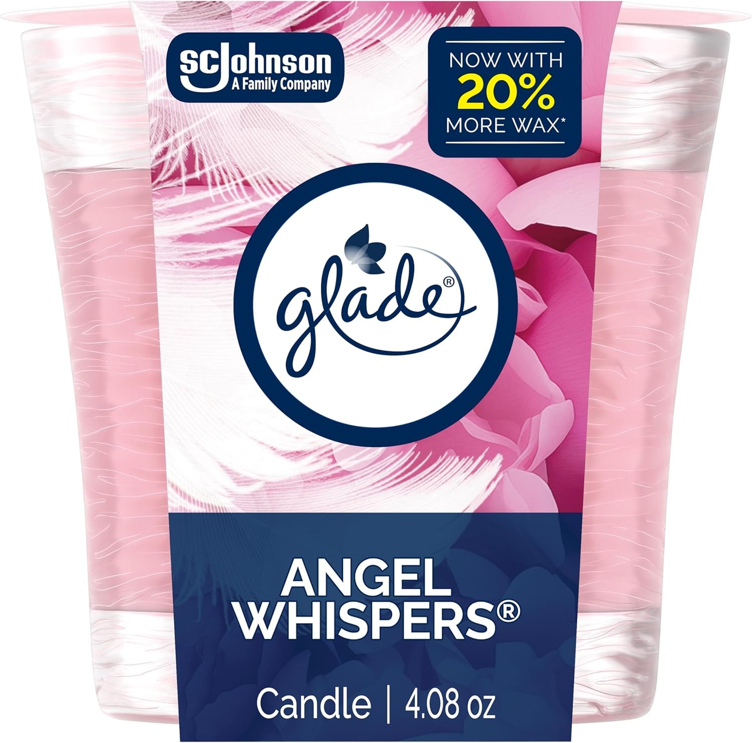Glade 1-Wick Scented Candle Jar, Angel Whispers, Air Freshener Infused with Essential Oils, 4.08 Oz