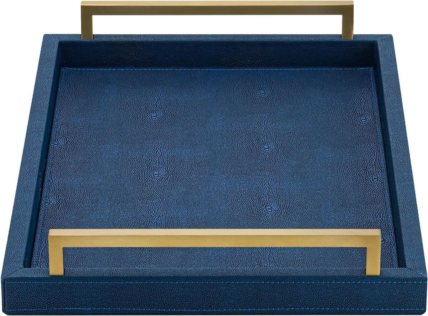 Navy Blue Decorative Serving Tray, Shagreen Leather Coffee Table Tray, Rectangle for Home Decor