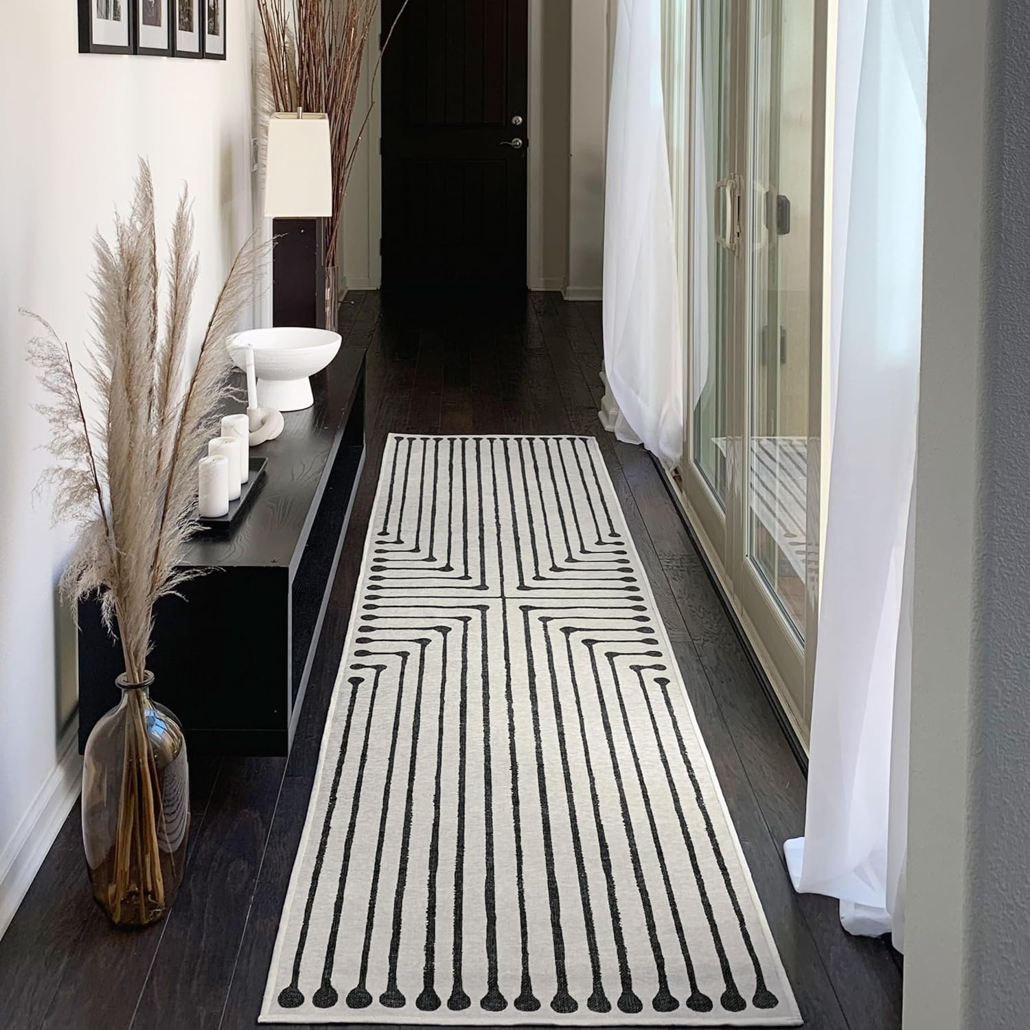 RUGGABLE x Jonathan Adler Machine Washable Modern Runner Rug – Inkdrop Black & Ivory 2.5×7, Stain-Resistant, Non-Slip – Washable Rug for Hallway, Entryway, Living Room & Kitchen–with Standard Pad