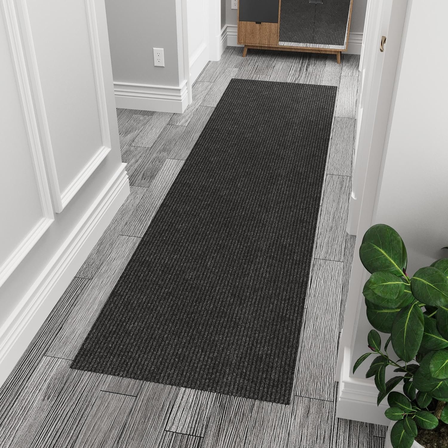 Ottomanson Hallway Runner Rug 2′ x 6′ Durable Non-Slip Mat with Scraper Pile for Indoor & Outdoor Use – Ideal for Kitchen, Entryway, Patio & Garage – High-Traffic Carpet, Black