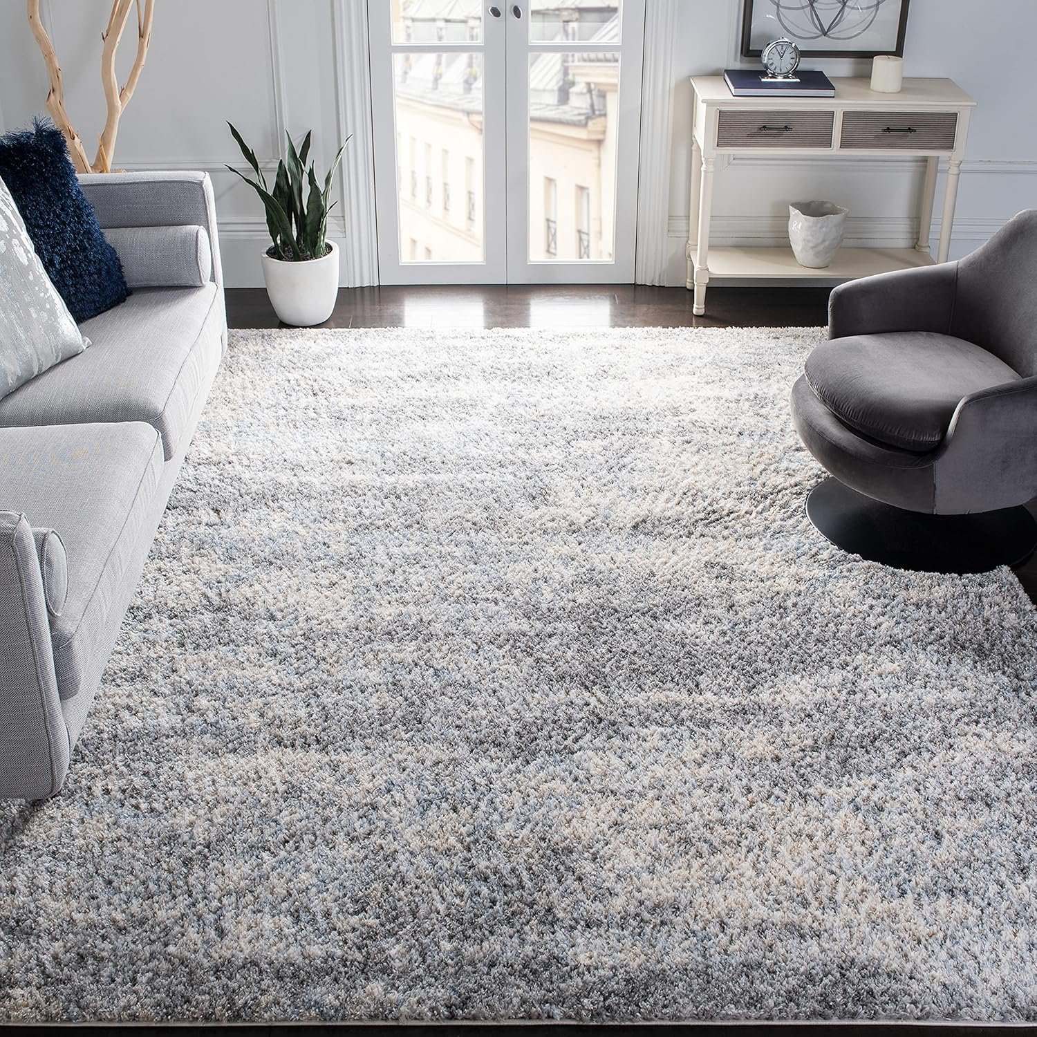 SAFAVIEH Area Rug 9×12 – Berber Shag Collection – Large – Grey Blue & Cream, Non-Shedding & Easy to Clean, Ideal for Living Room, Bedroom, Dining Space (BER219G)