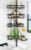 HAMITOR Shower Caddy Tension Pole: 4-Tier Corner Rustproof Bathroom Organizer with Soap Holder & Hooks – No-Drill Adjustable Shower Shelf for Renters – Family Stand Storage Rack – 47-123 Inch Black